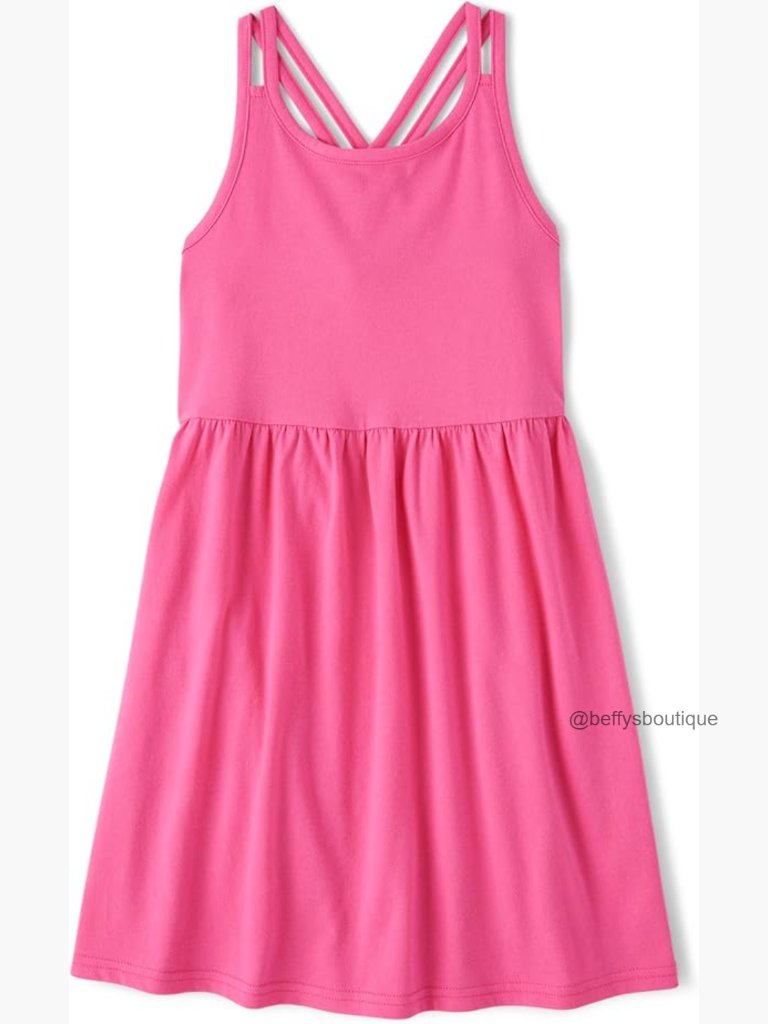 Girls Sleeveless Strappy Back Summer Dress Casual A-Line Pull On